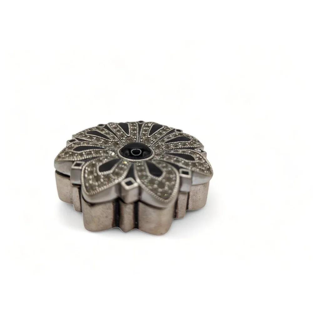 Vintage Rhinestone And Marcasite Flower Brooch Pin Convèrts Lid To Trinket Box